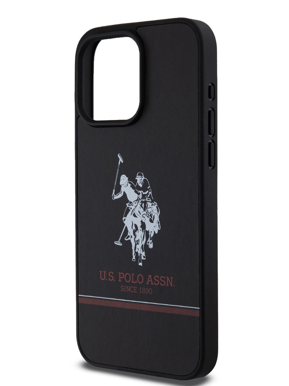 Чехол U.S. Polo для iPhone 15 Pro Max Double horse logo Hard Black