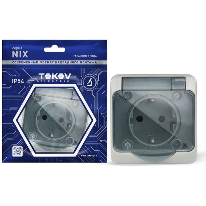 фото Розетка 1-м оп nix 16а ip54 250в с заземл. с крышкой бел. tokov electric tke-nx-r1z-c01-ip