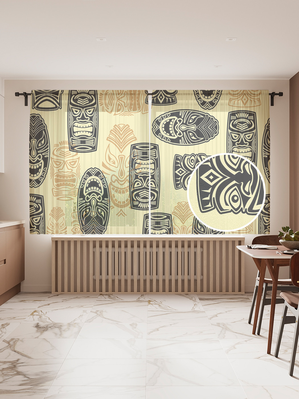 фото Фототюль joyarty "духовные маски", 145x180 см (2 полотна со шторной лентой + 50 крючков)