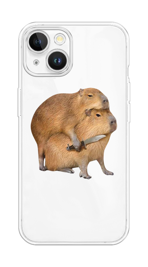 

Чехол на Apple iPhone 15 Plus "Капибара с ножом", Бежевый, 15650-1