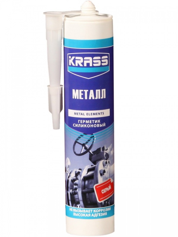 Герметик KRASS для металла серый 300мл герметик krass аква силиконовый для аквариумов бес ный 300мл
