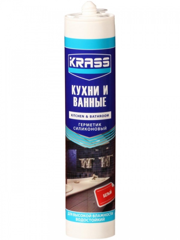 Герметик KRASS силиконовый для кухни и ванны белый 300мл силиконовый герметик для кухни и ванны krass
