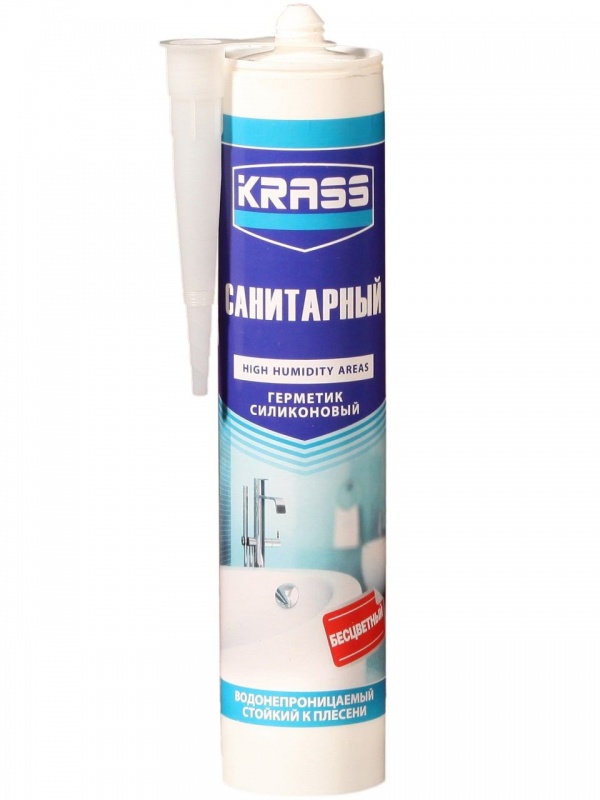Герметик KRASS силиконовый санитарный бесцветный 300мл герметик ремонт на 100% силиконовый санитарный бесцветный 260 мл