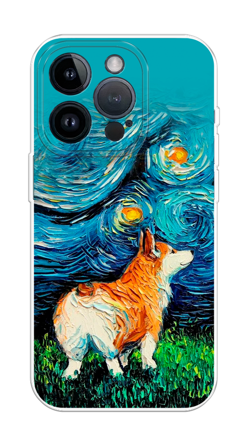 

Чехол на Apple iPhone 15 Pro "Корги звёздная ночь", Коричневый;белый;зеленый, 15750-1