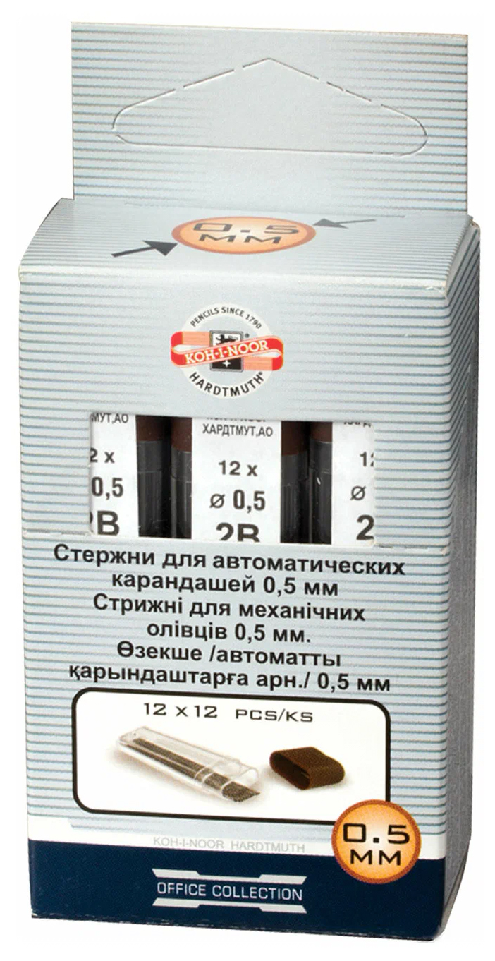 

Грифели Koh-I-Noor 4152 023013, 12шт, 0,5мм, 2B, для механического карандаша, Серый, 896-005
