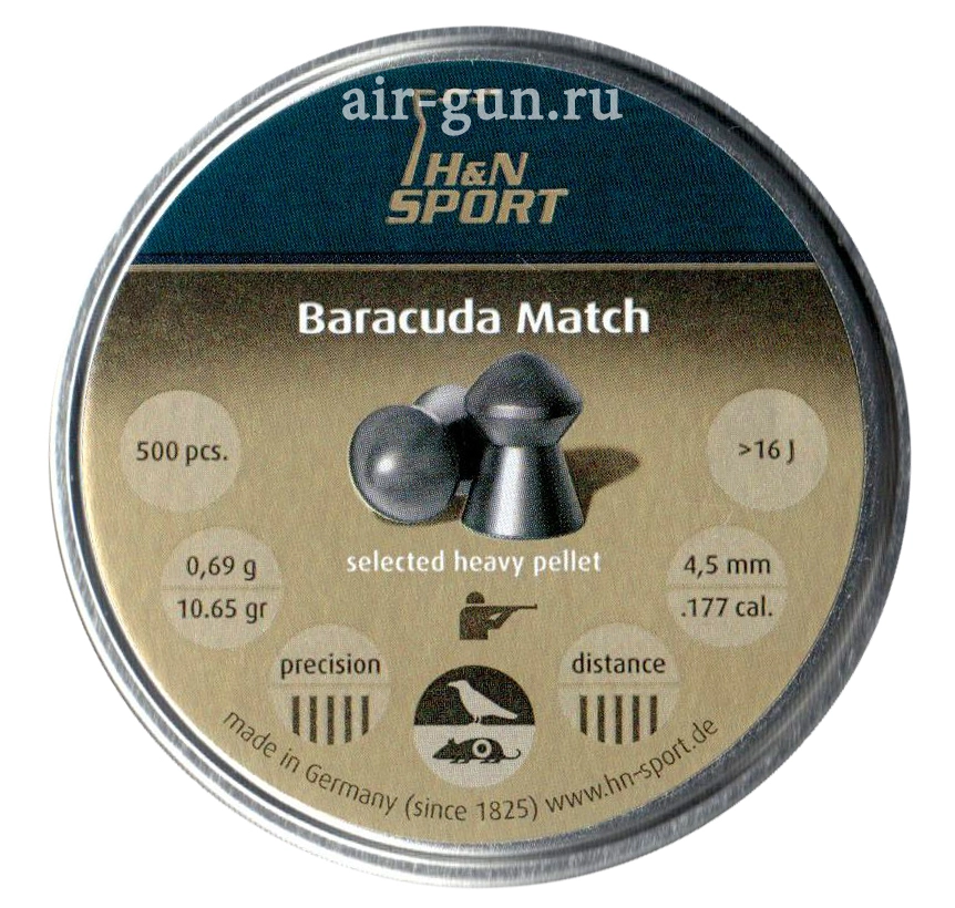 

Пули пневматические H&N Baracuda Match 4,5 мм 0,69 грамма headsize 4,51 мм (400 шт.)