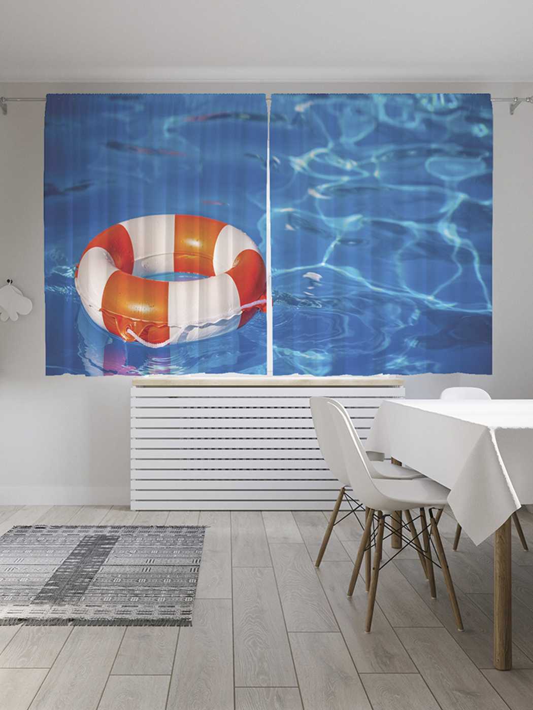 фото Классические шторы joyarty "спасательный круг на море", oxford delux, 2 полотна 145x180 см