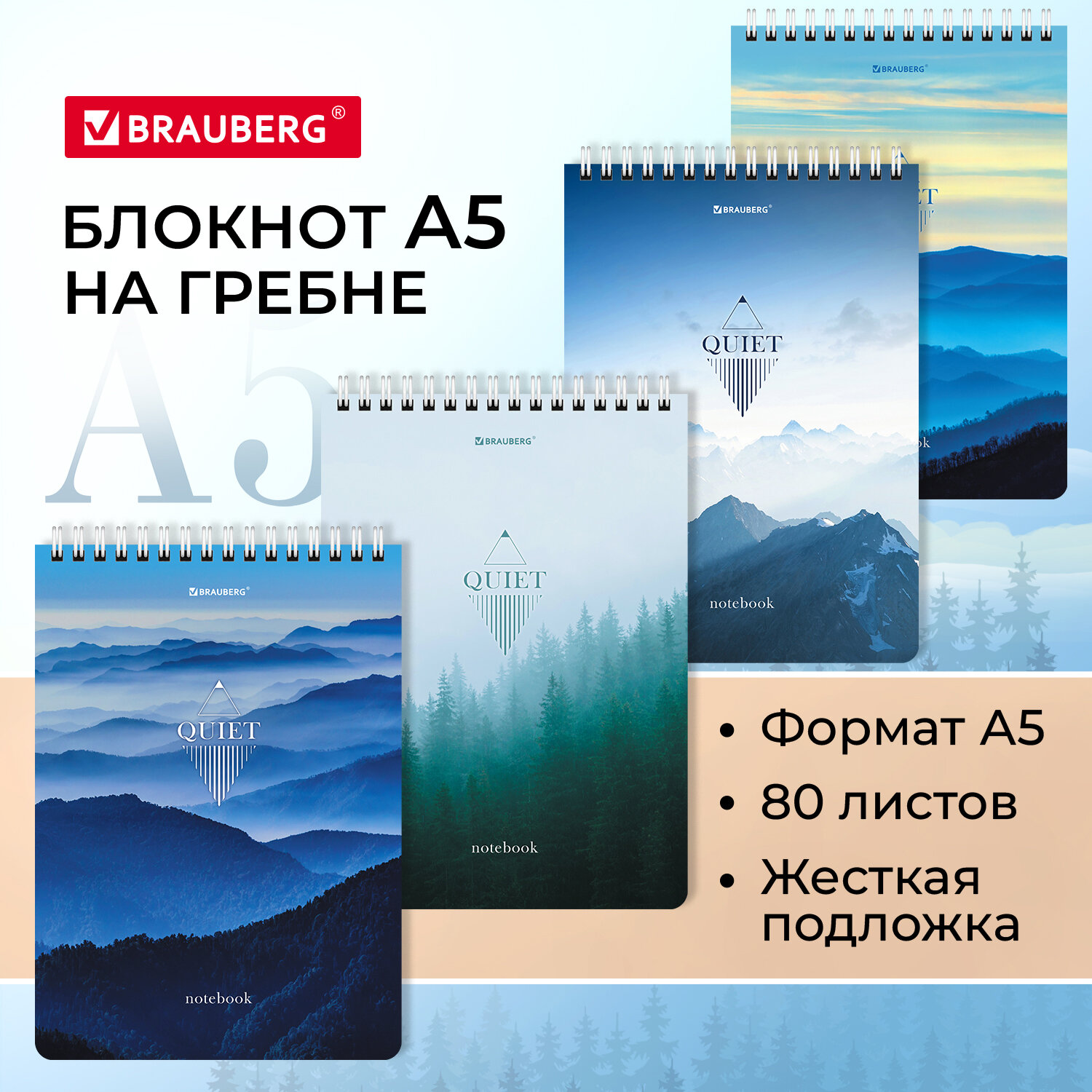 

Блокнот Brauberg "Безмятежность" 114380, 80 л., A5, 8 шт., 114380