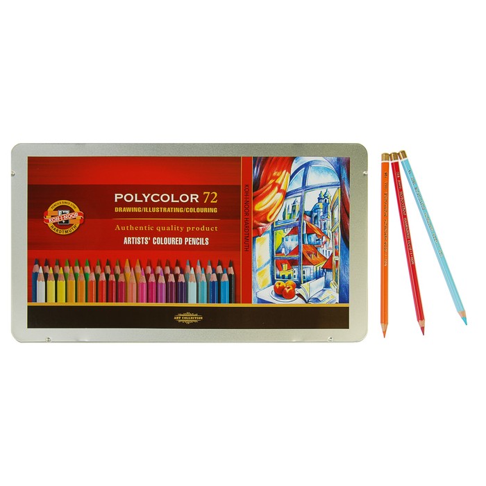 

Карандаши художественные 72 цвета, Koh-I-Noor PolyColor 3827, мягкие, в металлическом пена