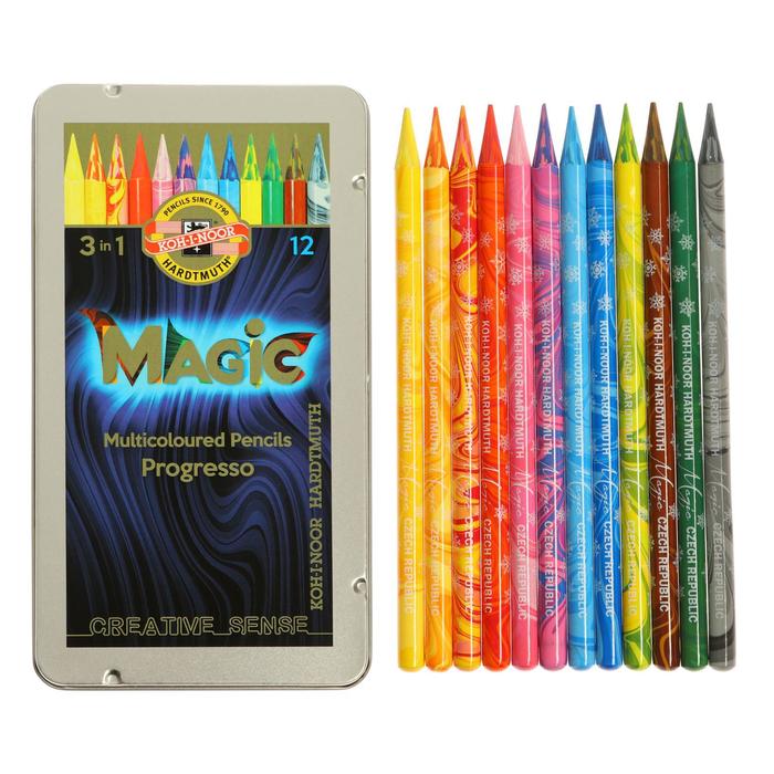 

Карандаши цветные цельнографит 12 цветов Koh-I-Noor PROGRESSO MAGIC 8772, металлический пе, Голубой;желтый;зеленый;коричневый;красный;оранжевый;розовый;серый;синий;фиолетовый