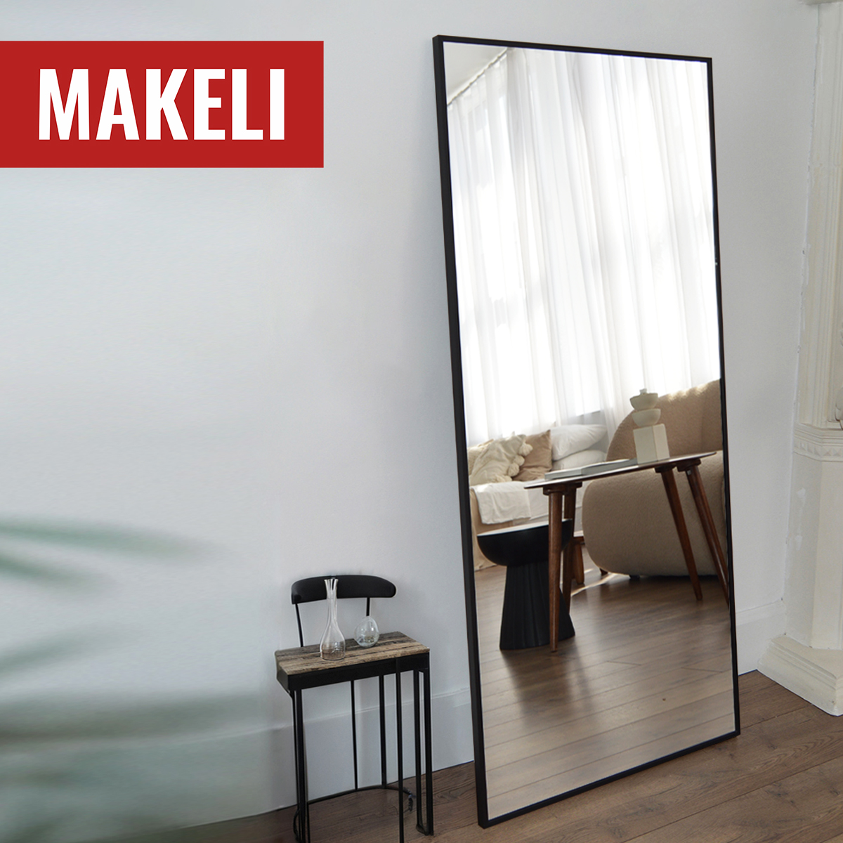 

Зеркало настенное Makeli 115х40 см в алюминиевой раме, Серебристый;черный, настенное