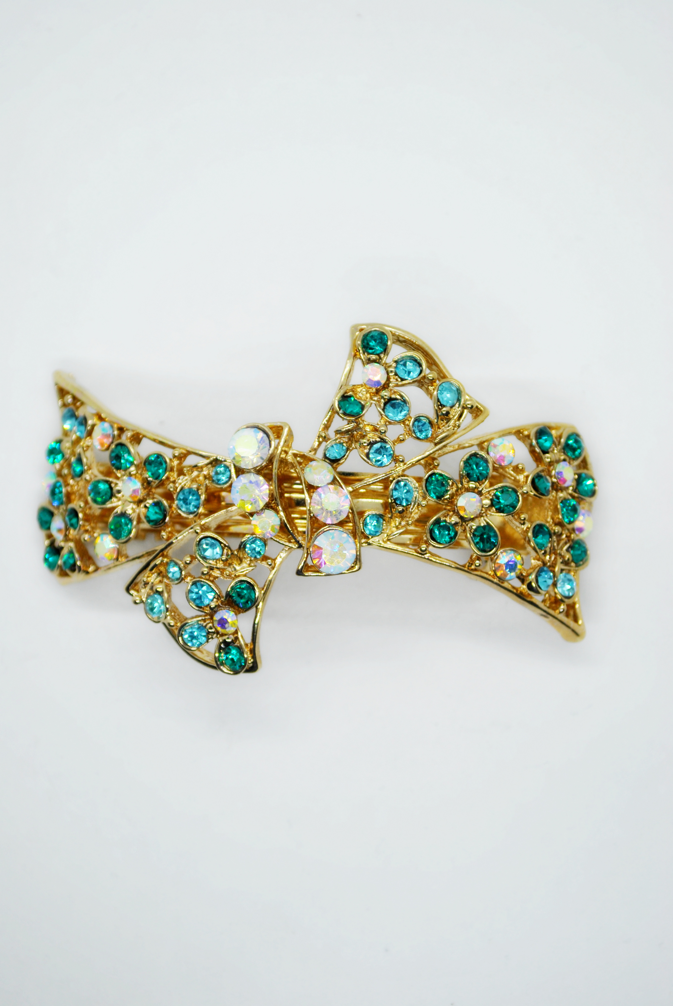 Заколка-автомат женская Fashion Jewelry Color Bow золотой/голубой микс