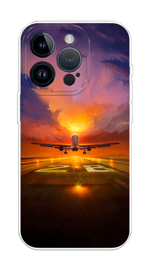 

Чехол на Apple iPhone 15 Pro "Самолет на посадке", Оранжевый;синий, 15750-1