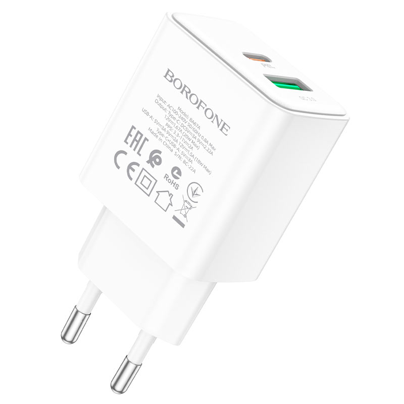 

Сетевое зарядное устройство Borofone BA67A 1xUSB Type-C 3 А белый, BA67A