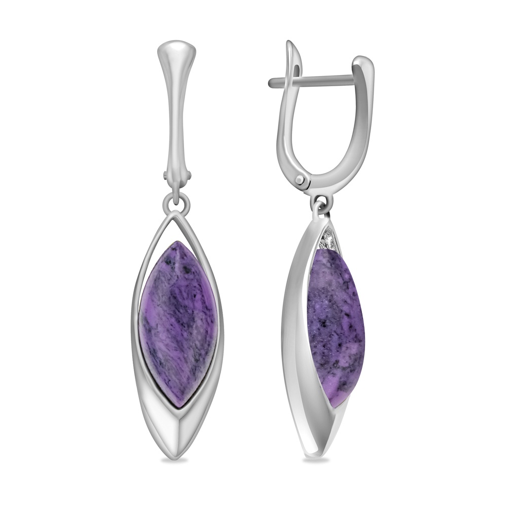 

Серьги подвески из серебра 585Gold 702010082, чароит, 702010082