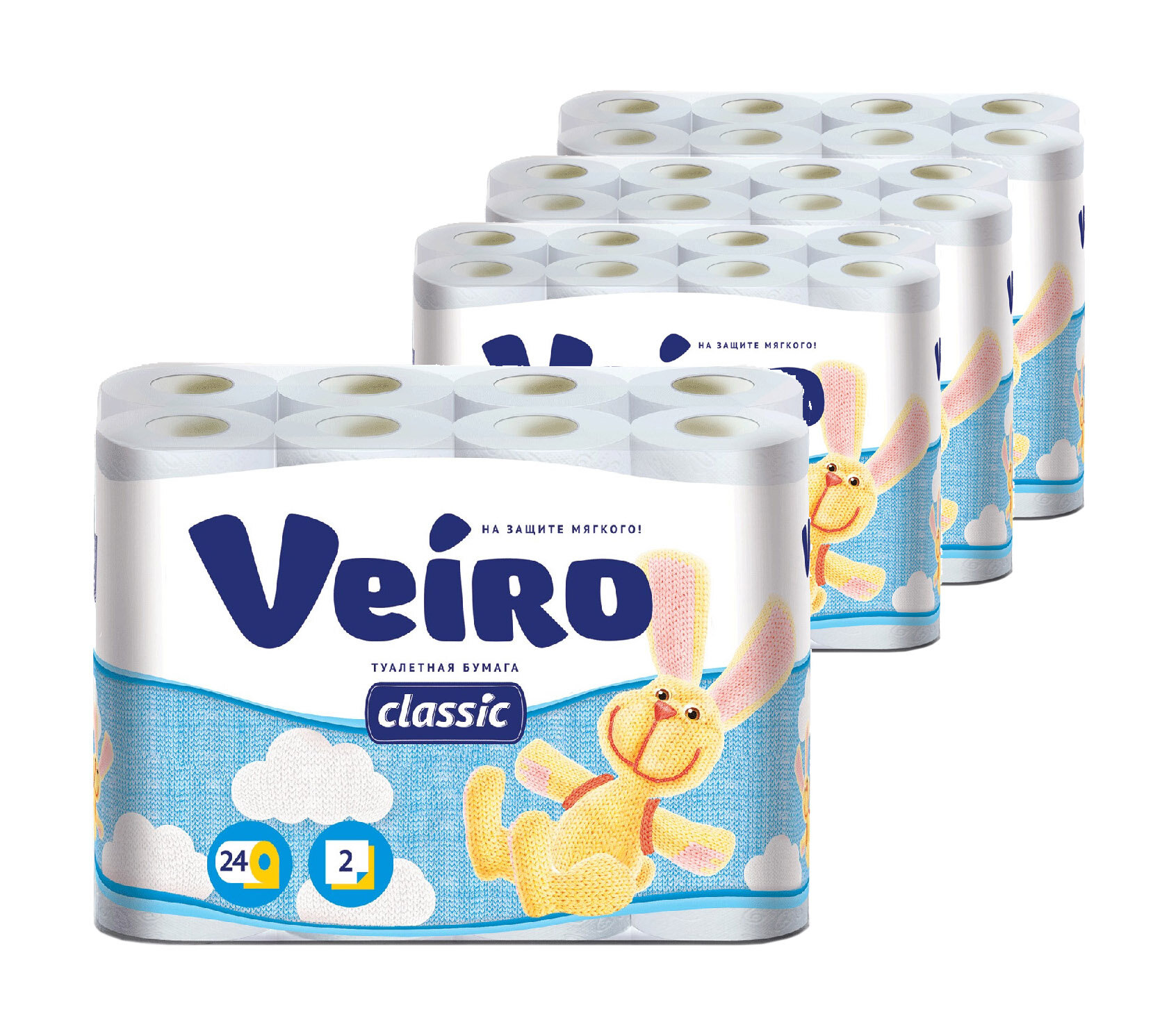 Туалетная бумага VEIRO Classic 2 слоя, 96 рулонов в 4 упаковках, белая, без ароматизатора, VIR5с2242S24RPack4  - Купить