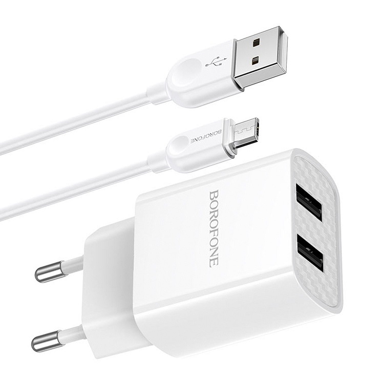

Сетевое зарядное устройство Borofone BA53A micro usb 2xUSB 2 А черный, BA53A
