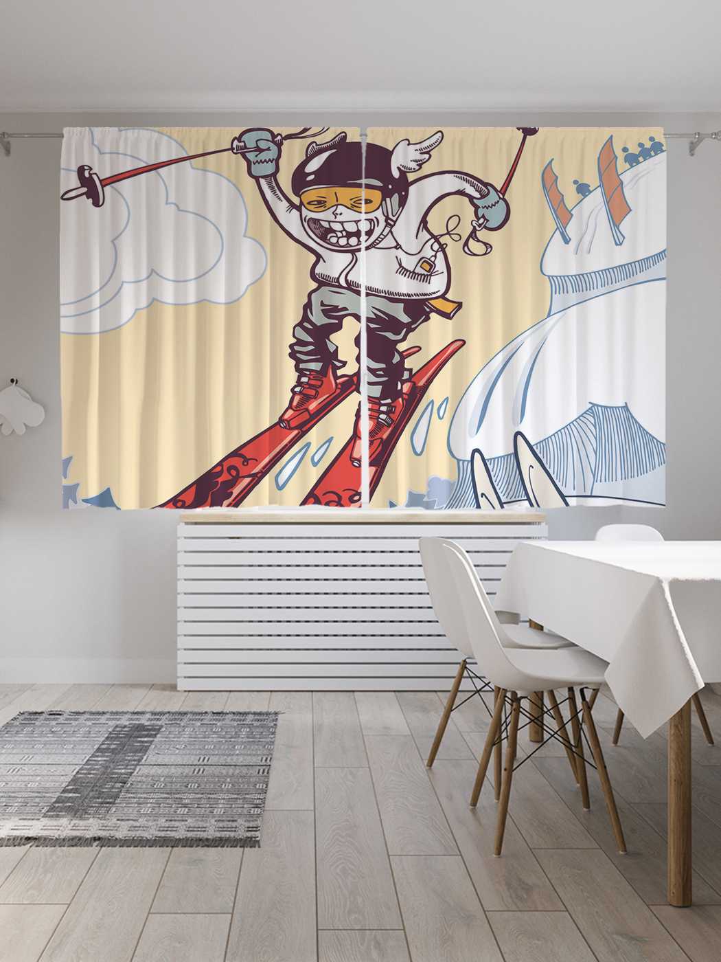 фото Классические шторы joyarty "лыжник-победитель", серия oxford delux, 2 полотна 145x180 см