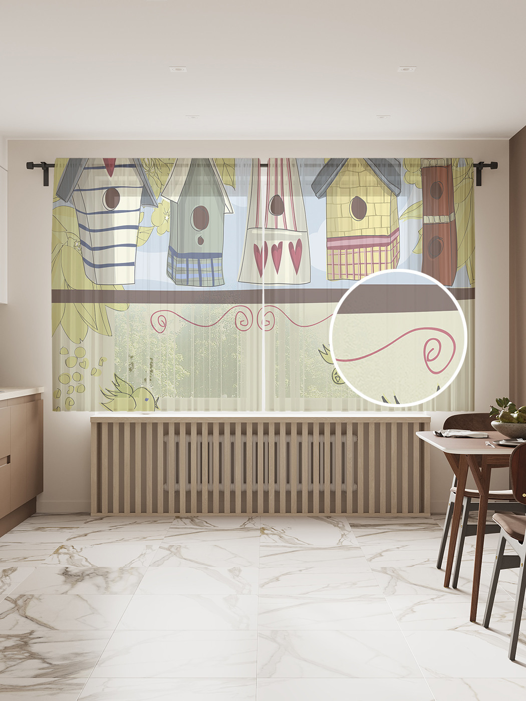 

Фототюль JoyArty "Птичьи домики", 145x180 см (2 полотна со шторной лентой + 50 крючков), Птичьи домики