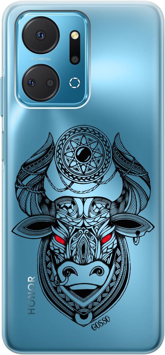 

Силиконовый чехол на Honor X7a с 3D принтом "Grand Bull" прозрачный, Прозрачный;красный, 159388