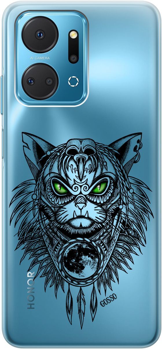 

Силиконовый чехол на Honor X7a с 3D принтом "Shaman Cat" прозрачный, Прозрачный;черный, 159388
