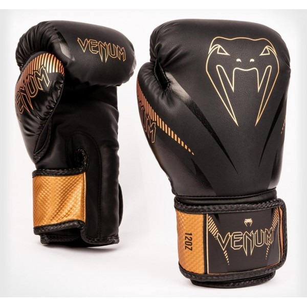 фото Боксерские перчатки venum impact черные/бронзовые 16 унций