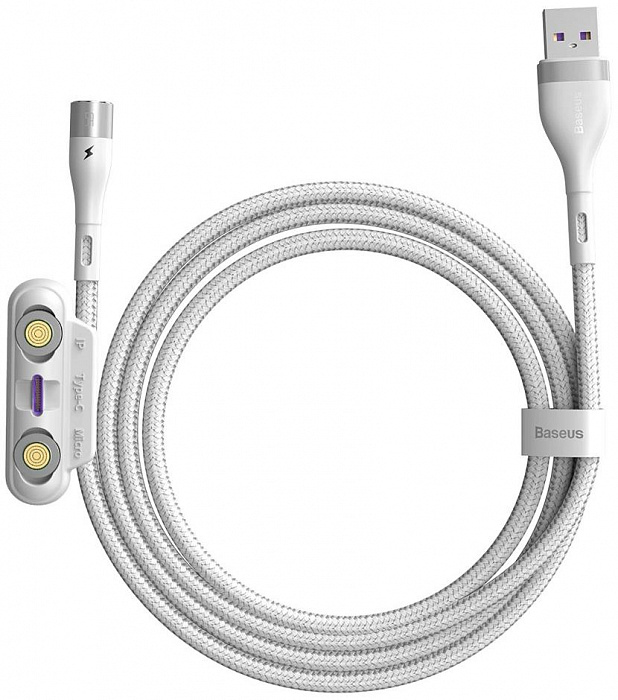 фото Кабель baseus zinc magnetic safe fast charging data cable (ca1t3-b02) 1m (white)