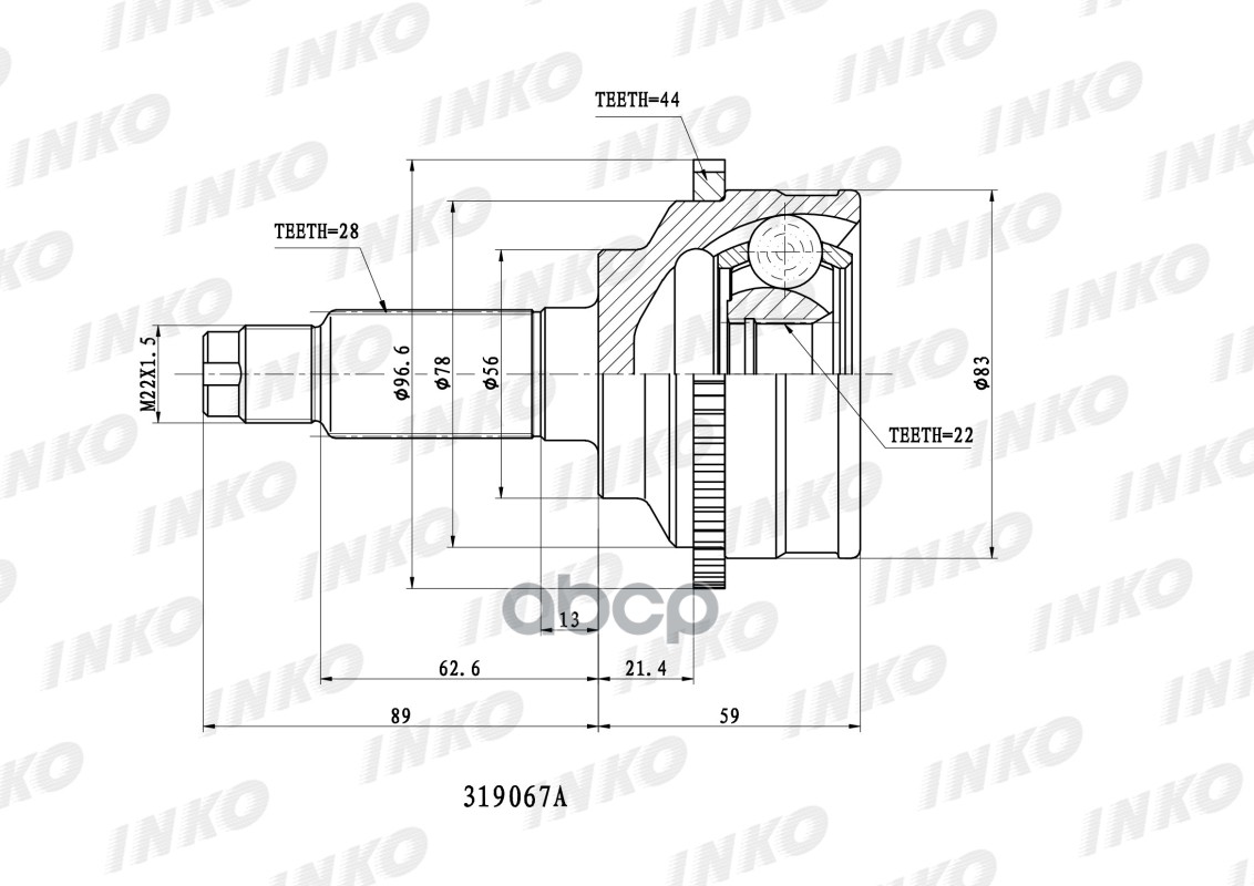 

INKO 319067A ШРУС внешний 28/22 ABS 44 | перед |