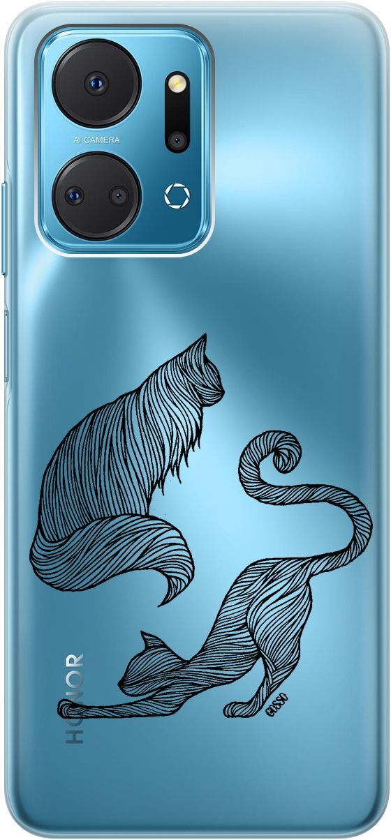 

Силиконовый чехол на Honor X7a с 3D принтом "Lazy Cats" прозрачный, Прозрачный;серый, 159388