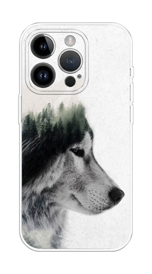 

Чехол на Apple iPhone 15 Pro Max "Волк лес", Серый;белый, 15850-1