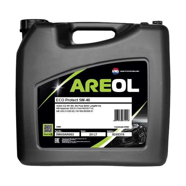 фото Areol eco protect 5w40 (20l)_моторное масло! синт.\acea c3, api sn/cf, vw 505.00/505.01, m