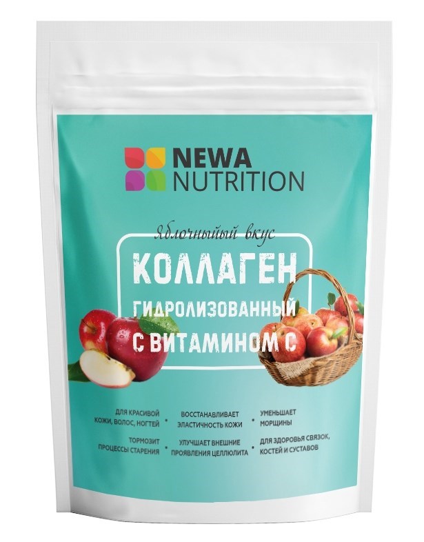 фото Коллаген гидролизованный с витамином с с яблочным вкусом newa nutrition, 200г