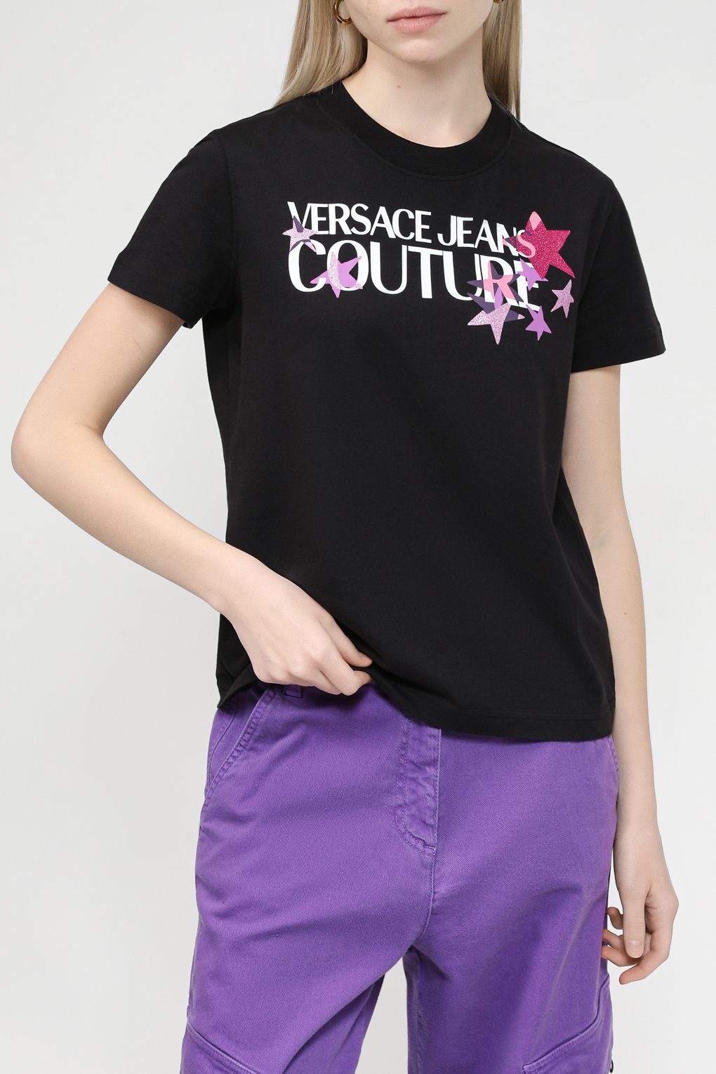 

Футболка женская Versace Jeans Couture 75HAHT20 черная L, Черный, 75HAHT20