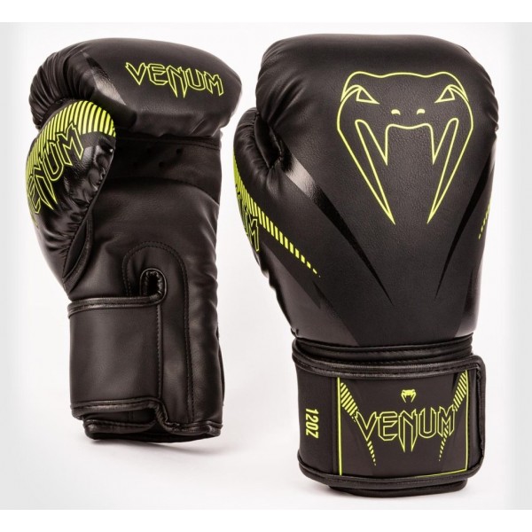 фото Боксерские перчатки venum impact черные/желтые 16 унций