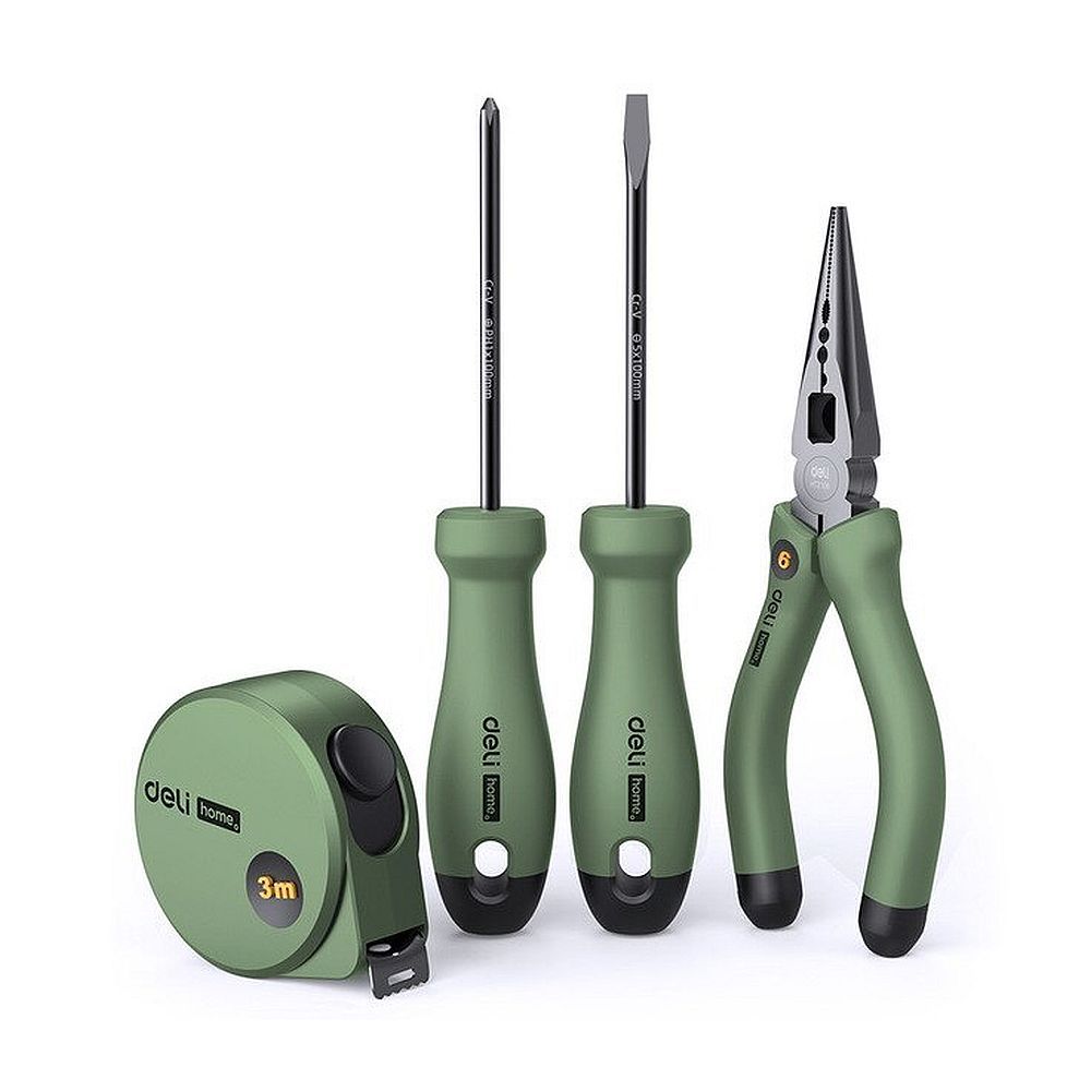 фото Набор ручного инструмента deli tools home series green ht0004l 4 предмета