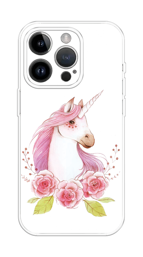 

Чехол на Apple iPhone 15 Pro Max "Единорог цветы", Белый;розовый;серый, 15850-1