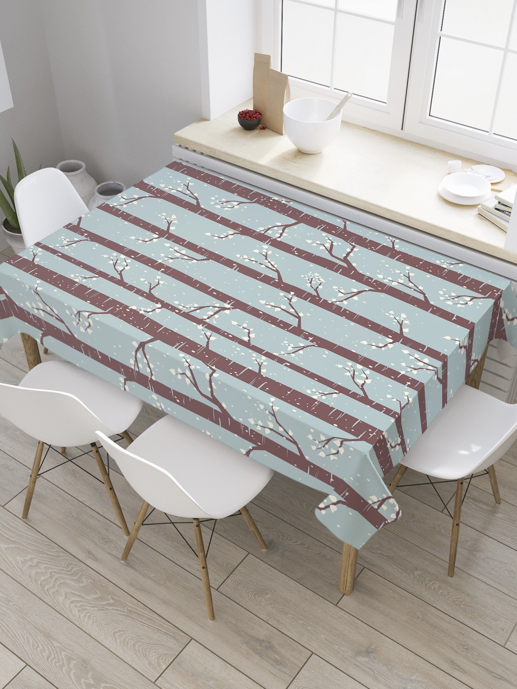 

Скатерть прямоугольная JoyArty "Снежинки на деревьях" из оксфорда, 120x145 см, Голубой, Снежинки на деревьях