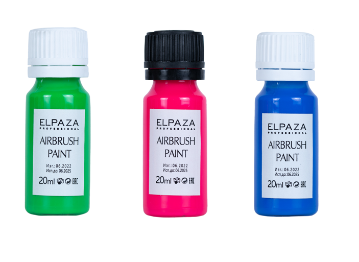 фото Краска для аэрографа elpaza airbrush paint: зеленая, розовая, синяя