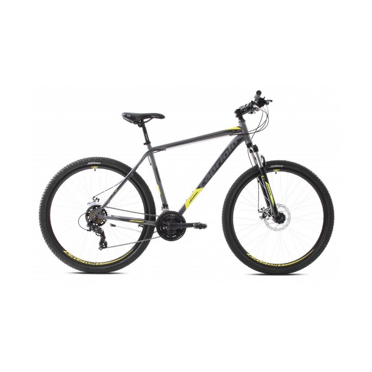 Велосипед CAPRIOLO MTB OXYGEN 29'' 3 X 7, STEEL 19'' серый - жёлтый 2024