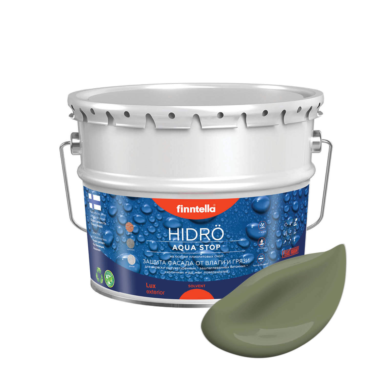 

Краска HIDRO, OLIIVI Тёмно-зелёный, 9л, Зеленый, HIDRO самоочищающаяся фасадная со свойствами лотоса, плиолит-полиуретановая