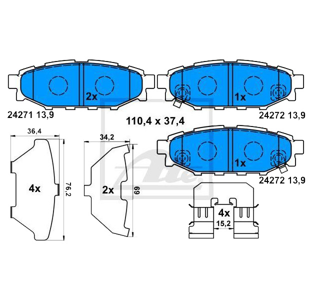 фото Колодки тормозные задние subaru ate 13046056692