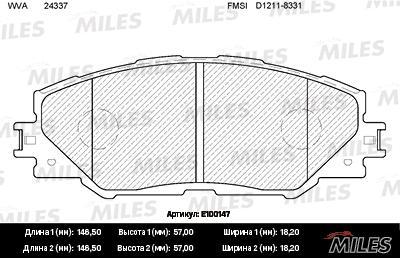 

Тормозные колодки Miles E100147