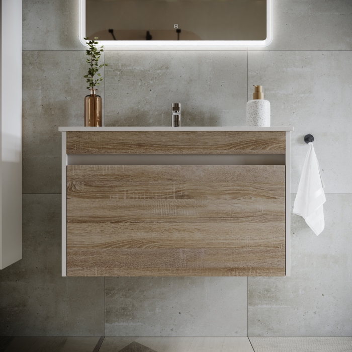 

Тумба с раковиной Sancos Smart 80 дуб бардолино/белая, SM80E+CN7005, Коричневый, Smart