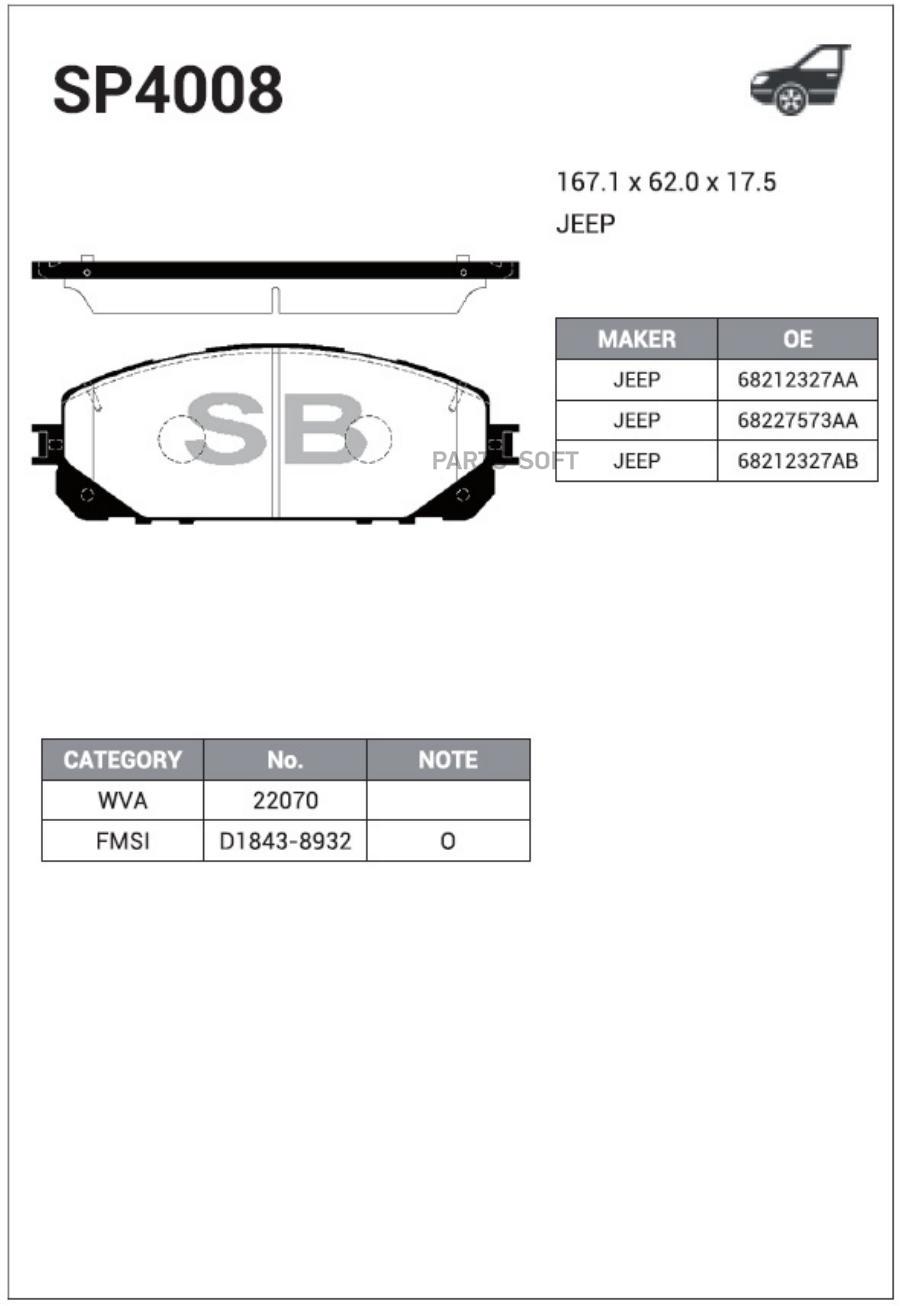 

Колодки передние JEEP CHEROKEE (KL) 2014- SP4008