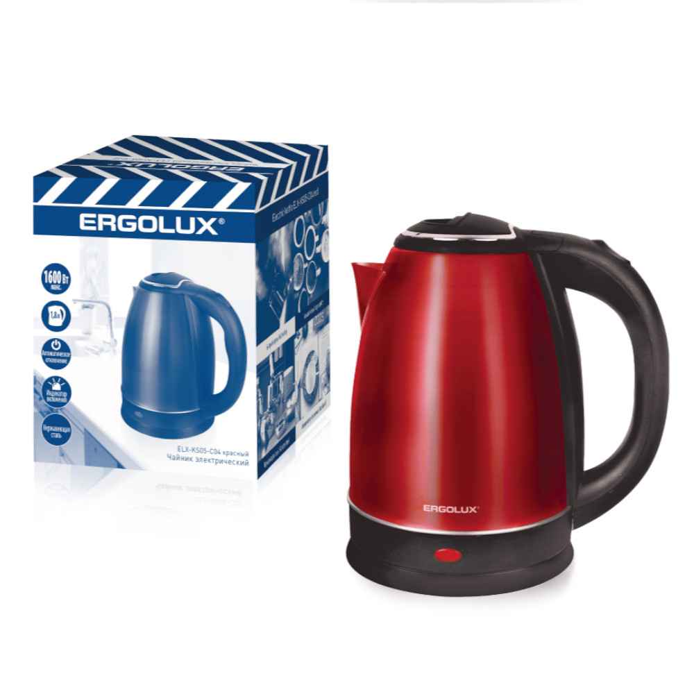 чайник электрический ergolux elx ks05 c72 1 8 л серебристый Чайник электрический Ergolux 1.8 л красный