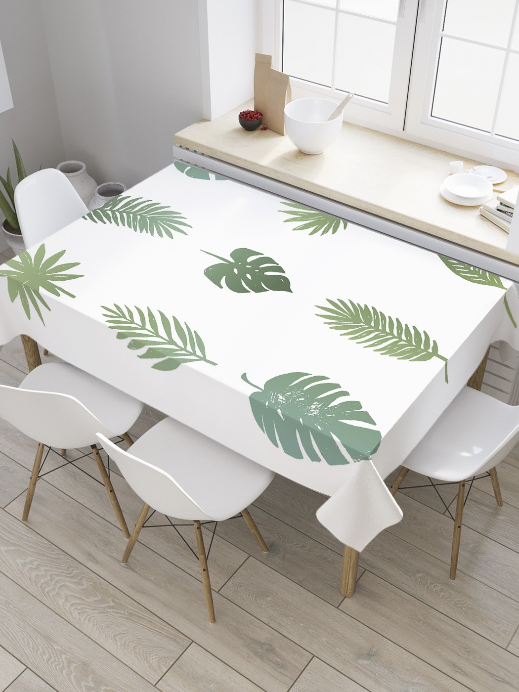 

Скатерть прямоугольная JoyArty "Ботаника тропических листьев" из оксфорда, 120x145 см, Белый, Ботаника тропических листьев