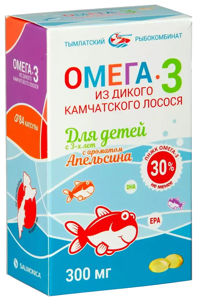 Купить Омега-3 Тымлатский рыбокомбинат из дикого камчатского лосося апельсин капс. 300 мг 84 шт.