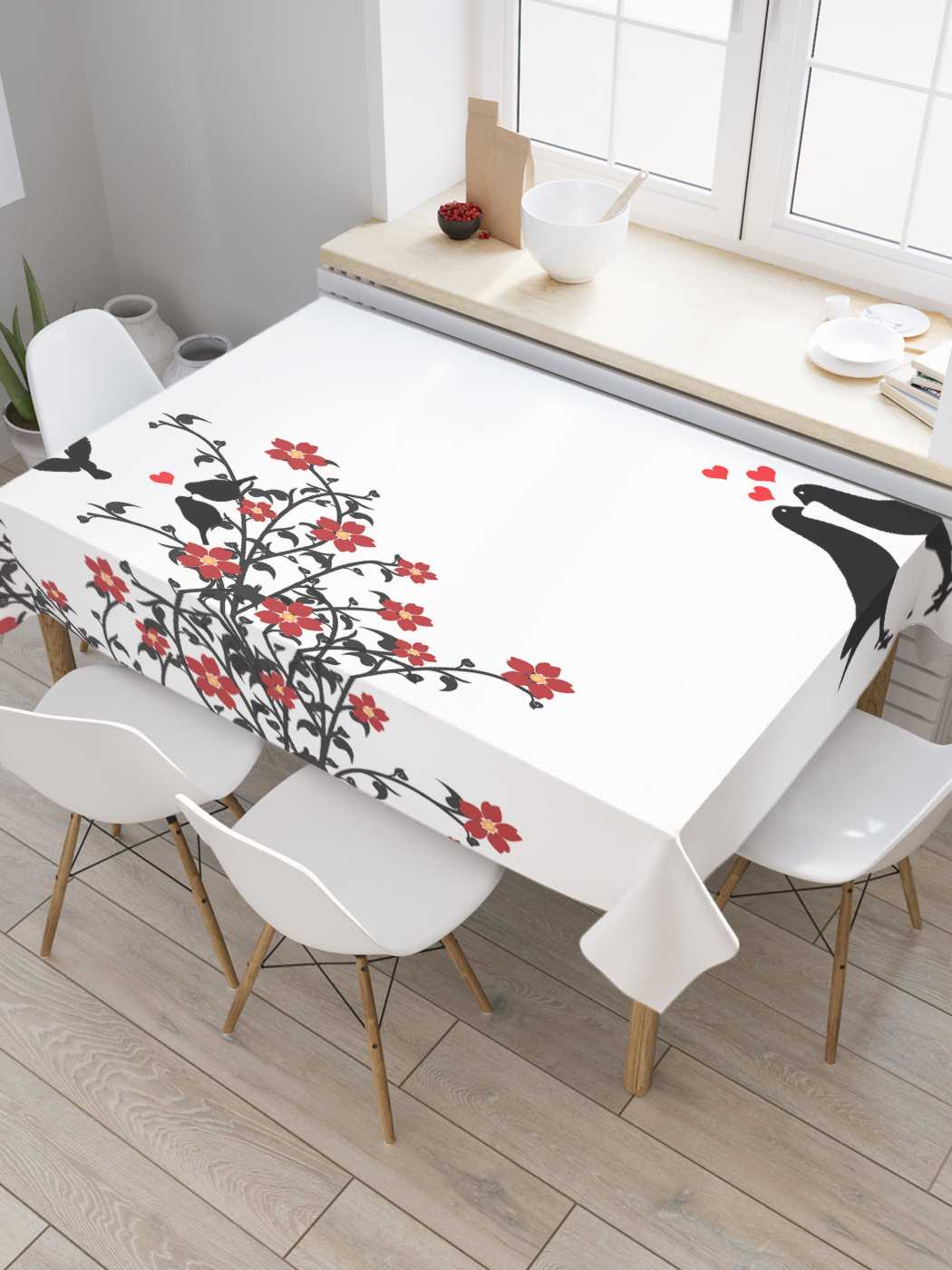 

Скатерть прямоугольная JoyArty "Воркующие голуби" из оксфорда, 180x145 см, Красный, Воркующие голуби