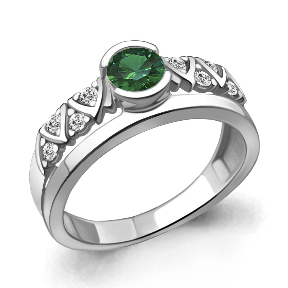 

Кольцо из серебра с изумрудом р. 18 Aquamarine 66650АГ_925_р, 66650АГ_925_р