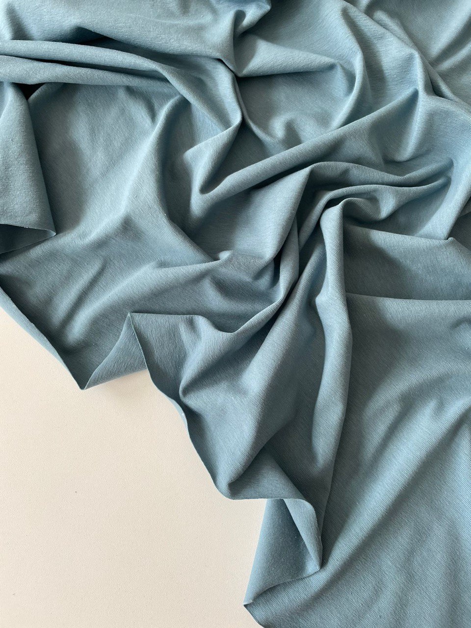 Ткань, кулирная гладь с лайкрой, MamiMa fabric, отрез 1 м на 1,8 м, пыльно-голубой, 04044